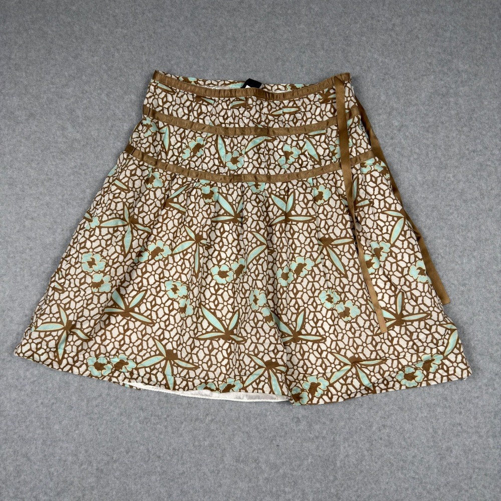 Gap Womens Brown Blue Floral Geometric A-Line Skirt Sz 4 Cotton Y2K Boho Cottage